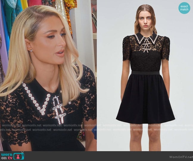 Self Portrait Black Guipure Mini Dress worn by Paris Hilton on Paris in Love