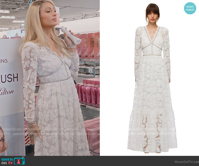 Self Portrait Ribbon Lace Maxi Dress worn by Paris Hilton on Paris in Love