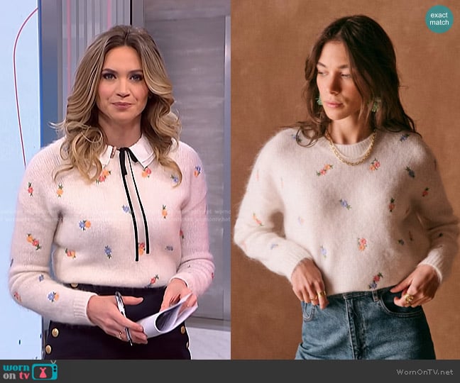 Sezane Amanda Sweater in Spring Garden worn by Ellison Barber on NBC News Daily
