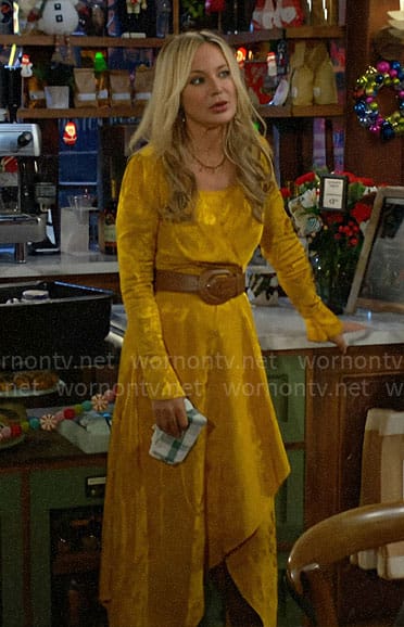 Sharon’s yellow wrap dress on The Young and the Restless