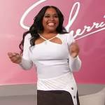 Sherri’s white cutout top and skirt on Sherri