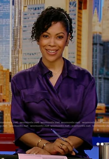 Shirleen’s purple wrap top on Good Morning America