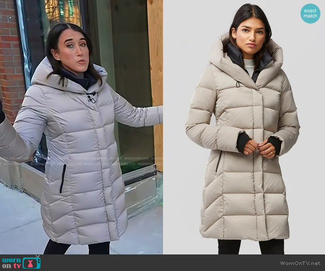 Soia & Kyo Sonny Water Repellent 700 Fill Power Down Hooded Coat in Hush worn by Maggie Vespa on Today