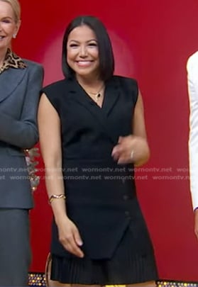 Stephanie’s black pleated wrap dress on Good Morning America