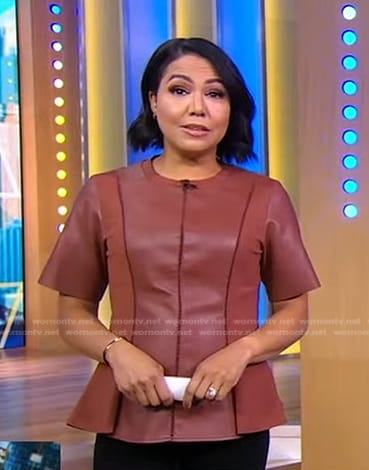 Stephanie’s brown leather panel top on Good Morning America