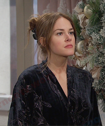 Stephanie’s navy floral velvet robe on Days of our Lives