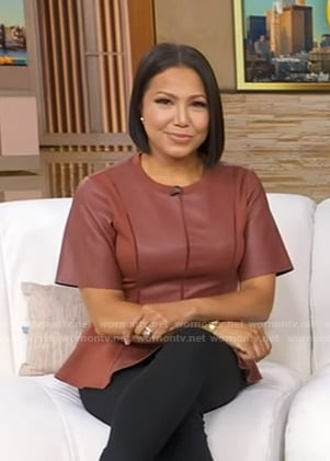 Stephanie’s brown leather panel top on Good Morning America