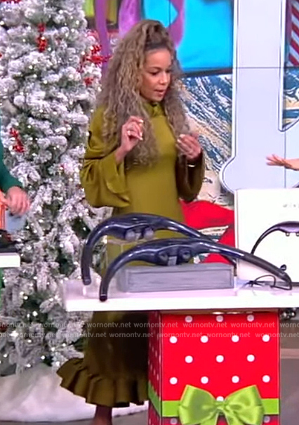 Sunny’s olive ruffle hem dress on The View