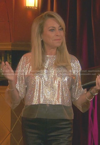 Sutton’s silver embellished crop top on The Real Housewives of Beverly Hills