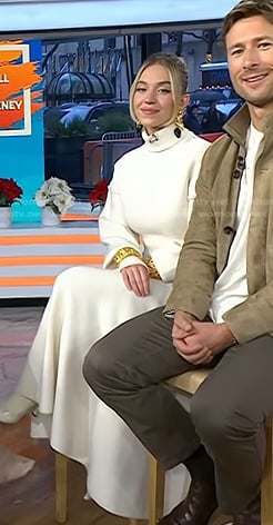 Sydney Sweeney’s white turtleneck sweater and skirt on Today