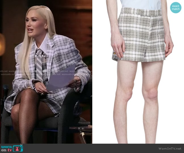 Thom Browne Check Shorts in Gray worn by Gwen Stefani on The Voice