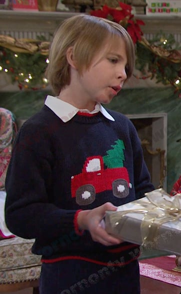 Thomas DiMera’s truck and tree knit sweater on Days of our Lives