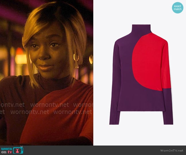 Tory Burch Colorblock Long Sleeve Jersey Top worn by Hazel-May McCall (Ashleigh Murray) on The Other Black Girl