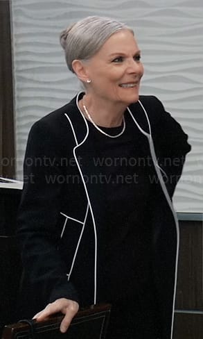 Tracy’s black jacket with white trims on General Hospital