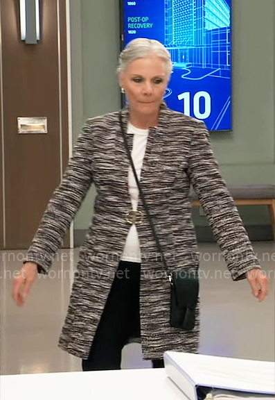 Tracey’s black space dye coat on General Hospital