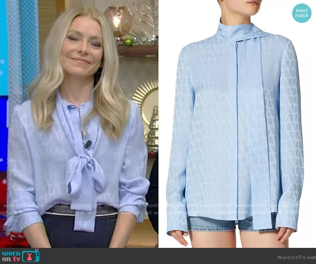 Valentino Garavani Toile Iconographe Silk Jacquard Blouse worn by Kelly Ripa on Live with Kelly and Mark