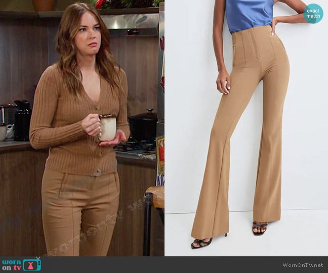 Veronica Beard Azariah High-Rise Flared Pants in Camel worn by Stephanie Johnson (Abigail Klein) on Days of our Lives