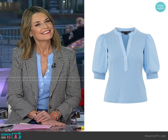 Veronica Beard Coralee Puff Sleeve Tee in Lake Blue worn by Savannah Guthrie on Today