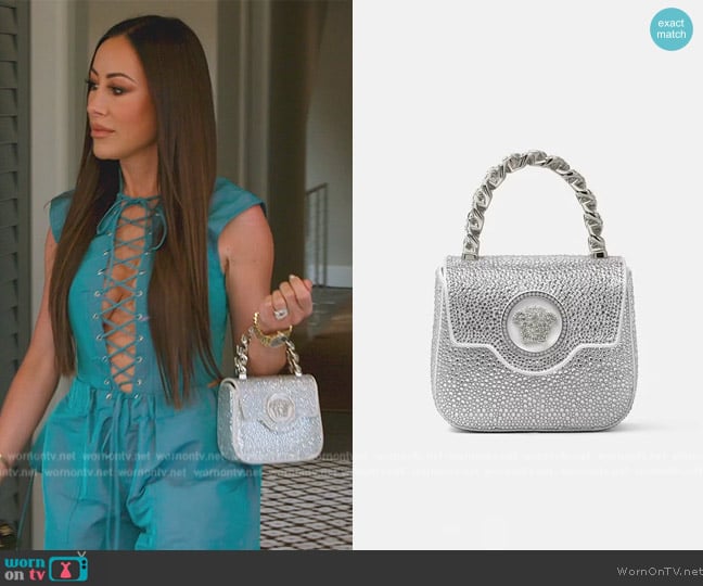 La Medusa Crystal Embellished Mini Top Handle Bag Versace worn by Angie Katsanevas on The Real Housewives of Salt Lake City