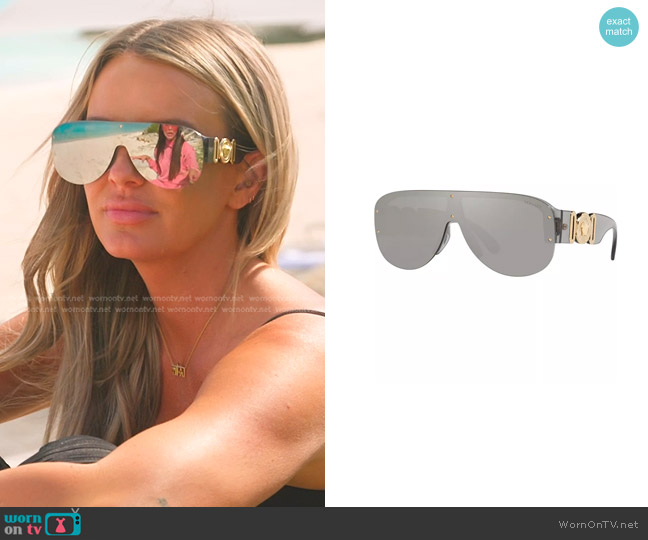 Versace Transparent Sunglasses In Light Grey Mirror Silver worn by Whitney Rose on The Real Housewives of Salt Lake City