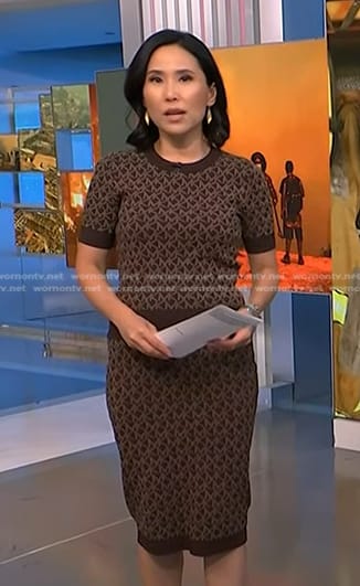 Vicky’s brown printed short sleeve top and skirt on NBC News Daily