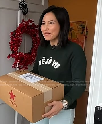 Vicky’s dark green Deja vu sweatshirt on Today