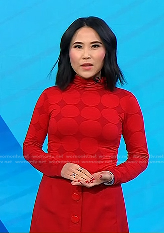 Vicky’s red circle print top and skirt on Today