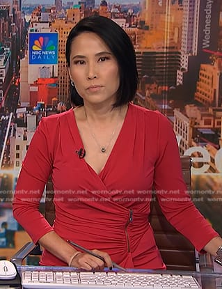 Vicky’s red zip waist wrap dress on NBC News Daily