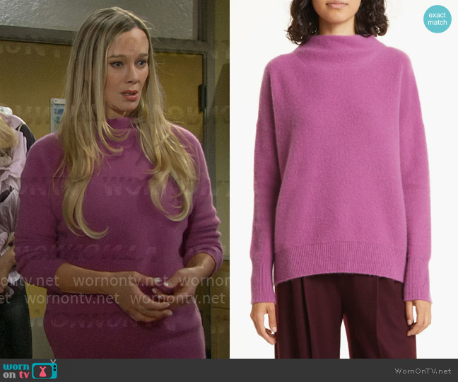 Vince Boiled Cashmere Funnel Neck Pullover in Dewberry worn by Donna Logan (Jennifer Gareis) on The Bold and the Beautiful