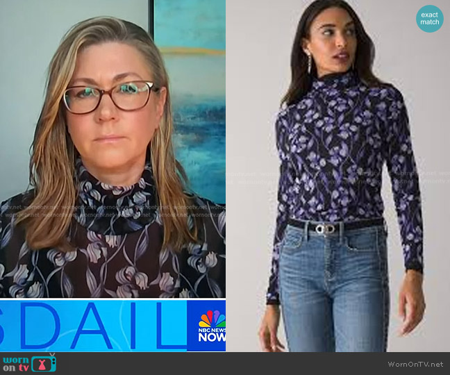 White House Black Market Long Sleeve Mesh Turtleneck worn by Erika Edwards on NBC News Daily