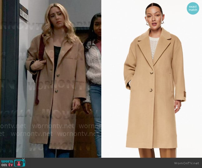Wilfred Only Coat in Gold Camel worn by Josslyn Jacks (Eden McCoy) on General Hospital