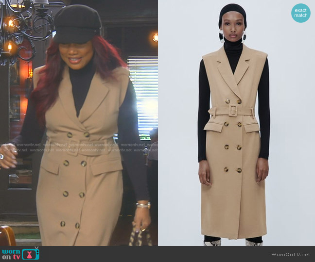 Zara Belted Trench Dress in Beige worn by Garcelle Beauvais on The Real Housewives of Beverly Hills