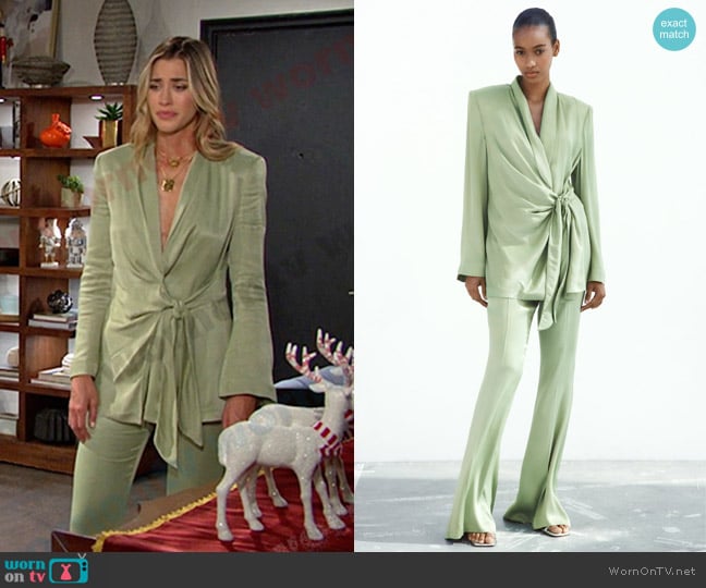 Zara Knotted Satin Effect Blazer worn by Sloan Peterson (Jessica Serfaty) on Days of our Lives