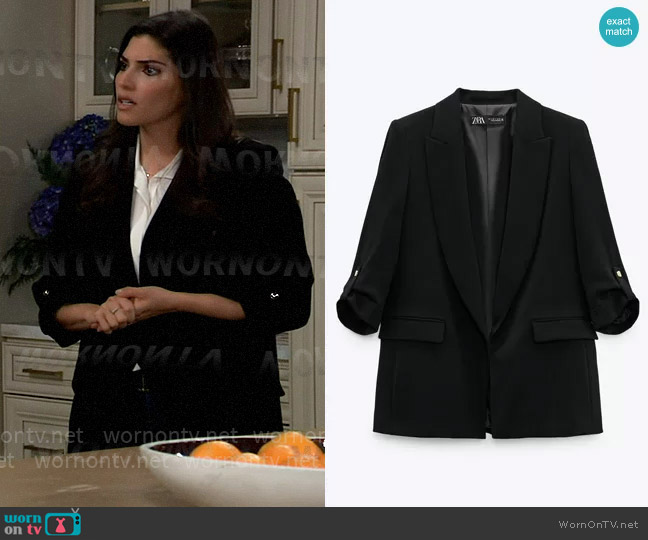 Zara Blazer with Rolled Up Sleeves worn by Brook Lynn Quartermaine (Amanda Setton) on General Hospital