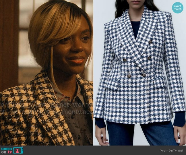 Zara Textured Houndstooth Blazer worn by Hazel-May McCall (Ashleigh Murray) on The Other Black Girl
