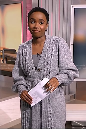 Zinhle’s grey cable knit long cardigan on NBC News Daily