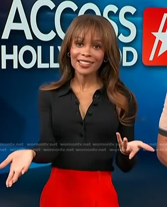 Zuri’s black ribbed polo top on Access Hollywood