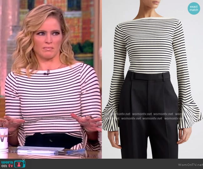 A.L.C. Aster Stripe Flare Cuff Sweater worn by Sara Haines on The View