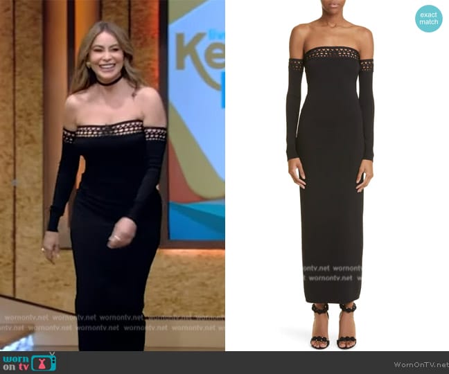 Alaia Vienne Off the Shoulder Long Sleeve Maxi Sweater Dress worn by Sofia Vergara on Live with Kelly and Mark