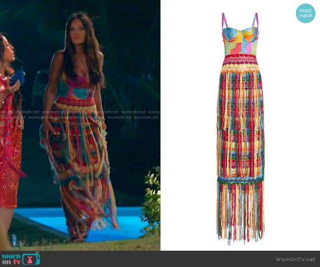 Alejandra Alonso Rojas Fringed Bustier Maxi Dress worn by Lisa Barlow on The Real Housewives of Salt Lake City