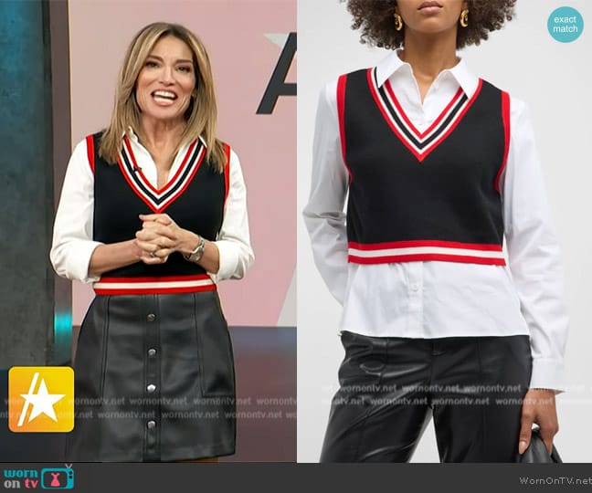 Alice and Olivia Orly Tipped Sweater Vest Combination Tunic worn by Kit Hoover on Access Hollywood