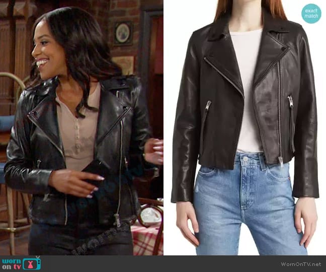 All Saints Dalby Leather Biker Jacket worn by Jada Hunter (Elia Cantu) on Days of our Lives