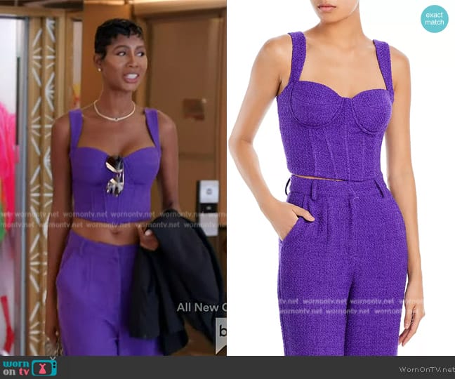 Aqua x Maeve Reilly Tweed Bustier Top worn by Kiki Barth (Kiki Barth) on The Real Housewives of Miami