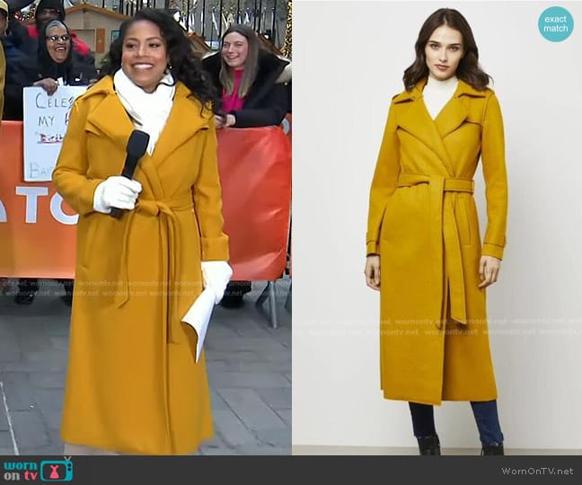 Bcbgmaxazria Raw-Edge Belted Trench Coat in Mustard Yellow worn by Sheinelle Jones on Today