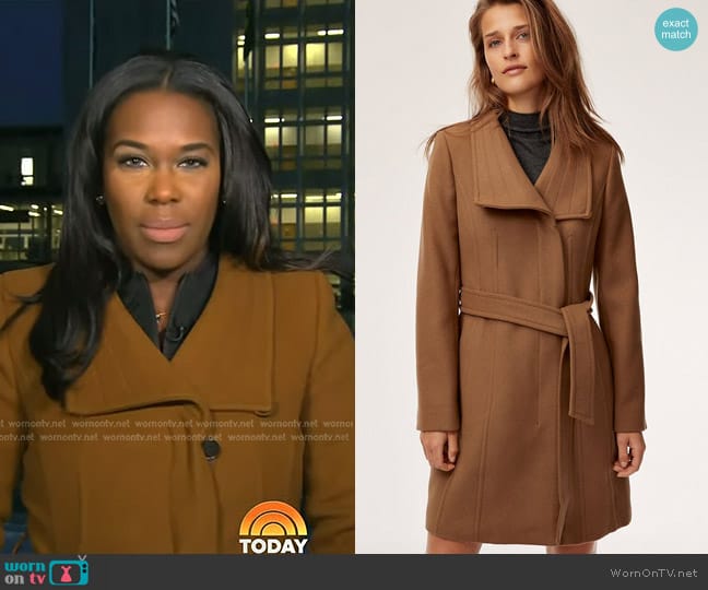 Babaton The Connor Coat in Rich Camel worn by Adrienne Broaddus on Today
