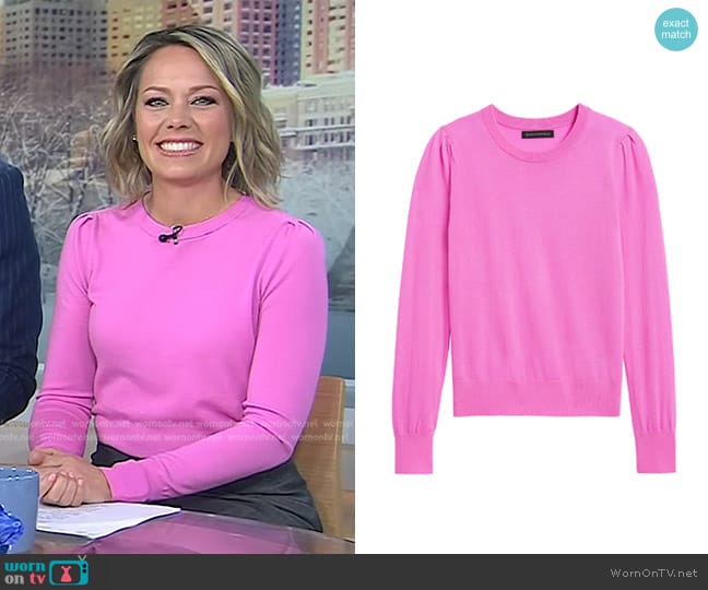 Banana Republic Washable Merino Wool Puff-Sleeve Sweater in Neon Pink worn by Dylan Dreyer on Today