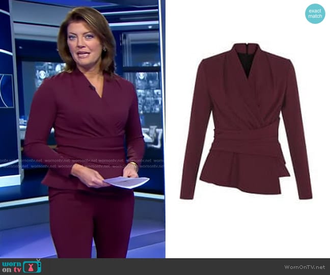 The Fold Belleville Top in Plum worn by Norah O'Donnell on CBS Evening News