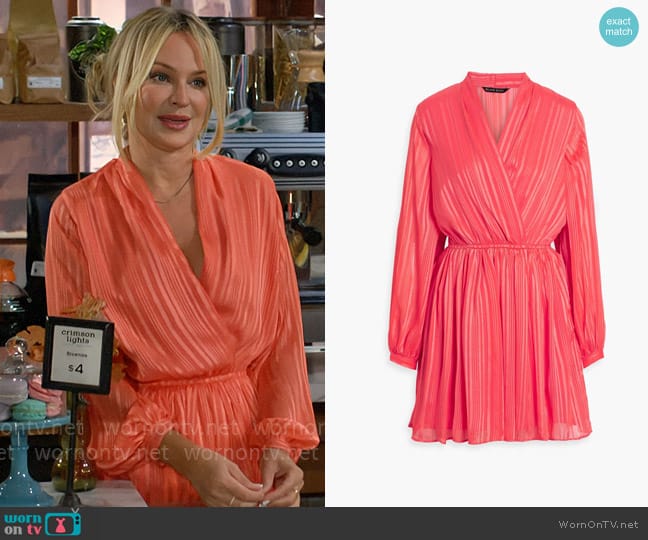 Black Halo Palia Dress in Coral Fusion worn by Sharon Newman (Sharon Case) on The Young and the Restless