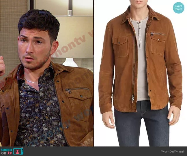 John Varvatos Camel Shilo Suede Jacket in Antique worn by Alexander Kiriakis (Robert Scott Wilson) on Days of our Lives
