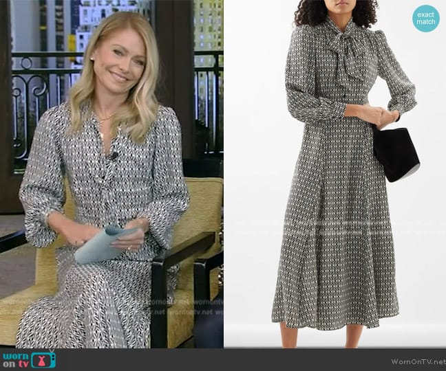 Cefinn Elspeth printed recycled-blend crepe midi dress worn by Kelly Ripa on Live with Kelly and Mark